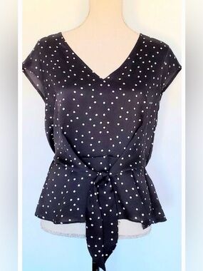 Vince Camuto Black & White Polka Dot Tie-Front Blouse